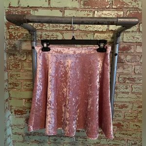 The Vintage Shop blush pink crushed velvet mini skirt